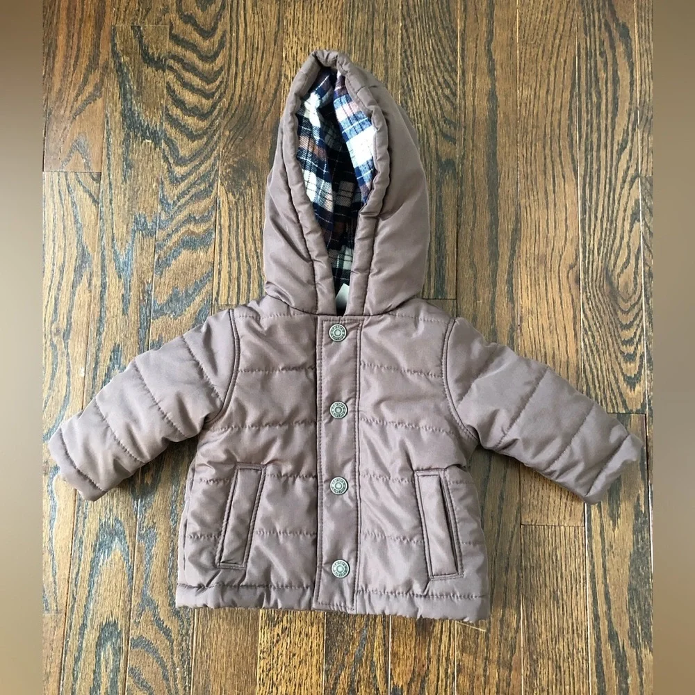 *NWOT* Carter’s 3-6M Brown Quilted Puffer Jacket Snap Buttons w/Pockets & Hood